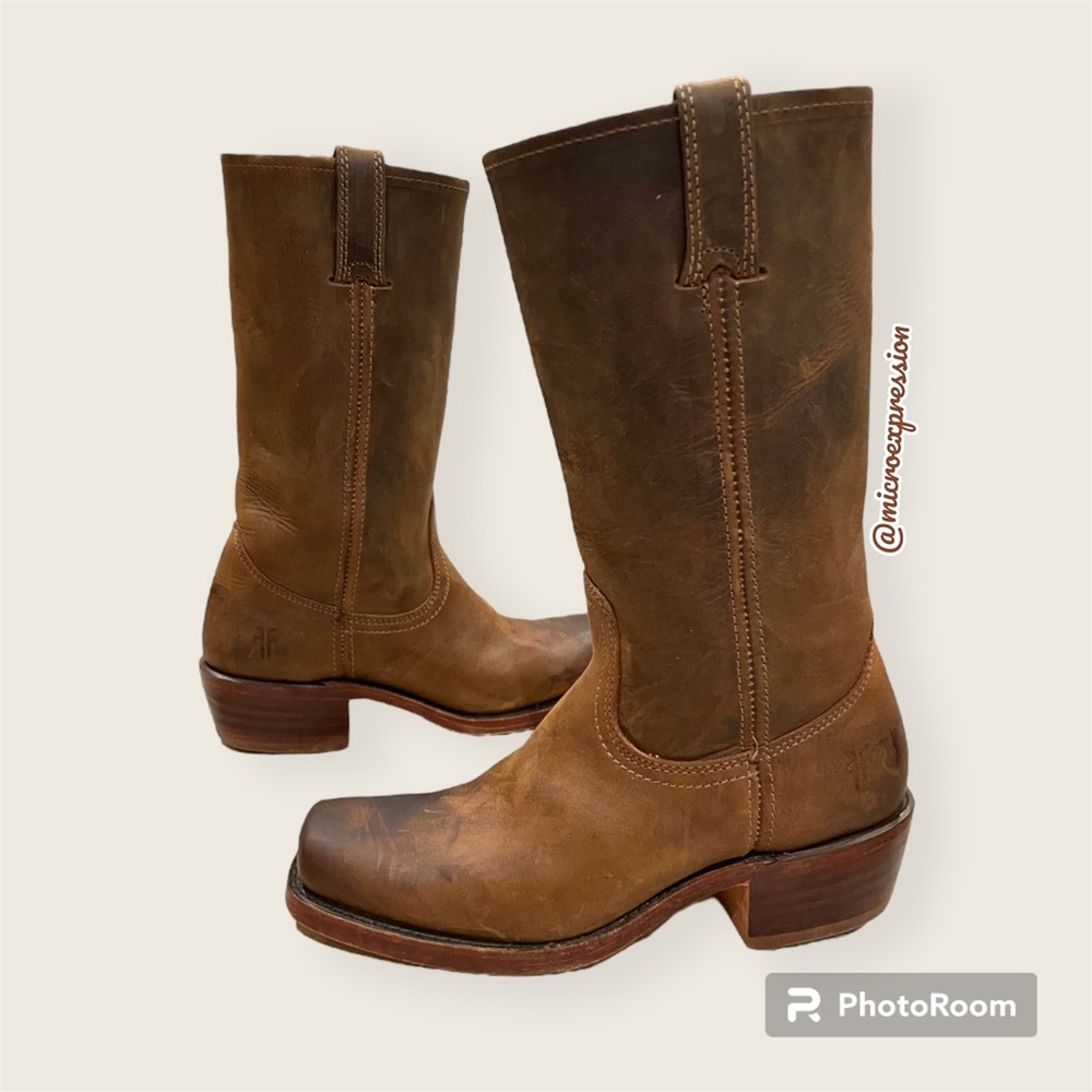 $545 Frye Campus 12L Dark Brown Tan Leather Vintage Distress Square Cowboy Boot - Picture 9 of 16